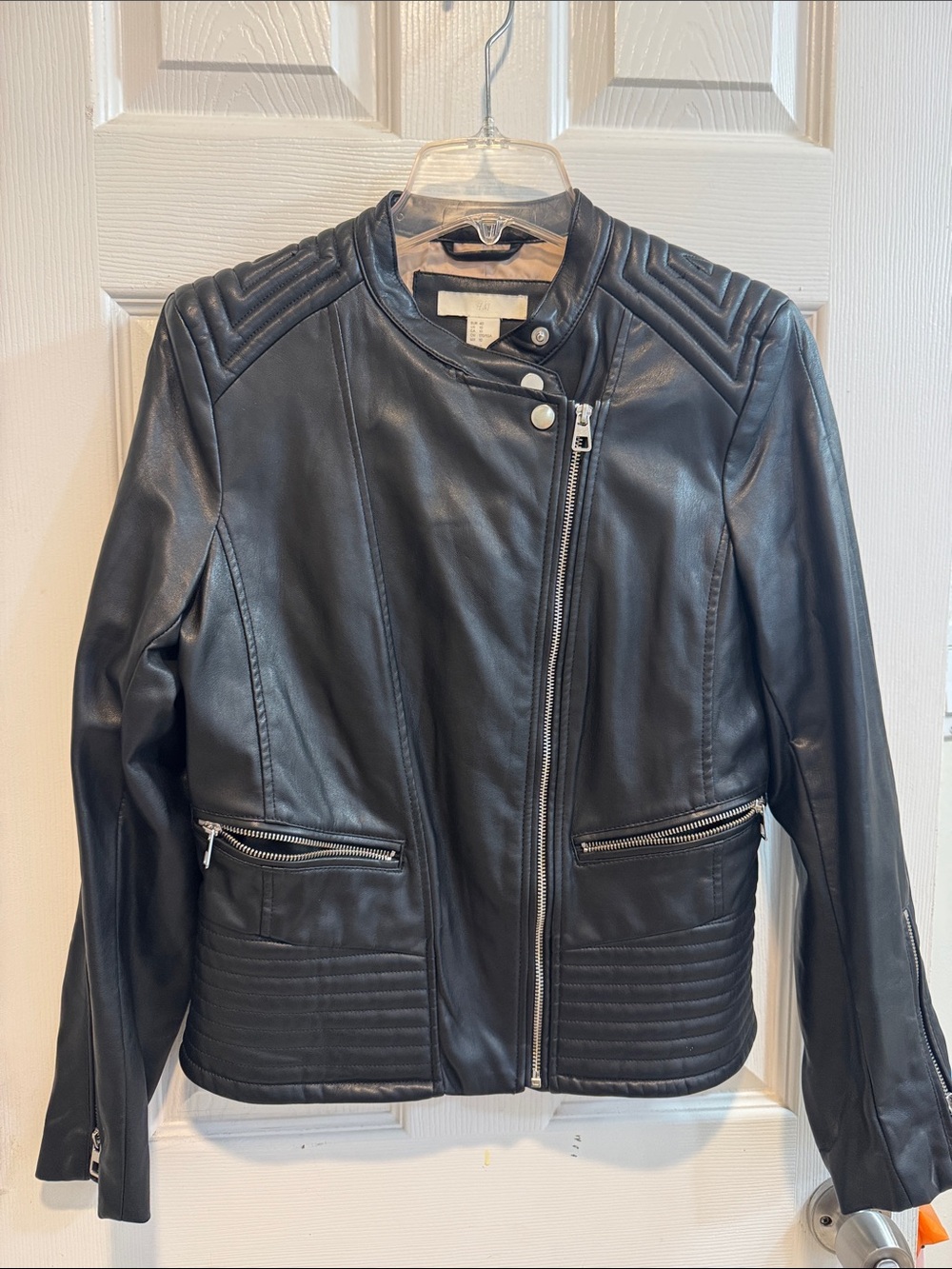 H&M Black Quilted Faux Leather Moto Jacket